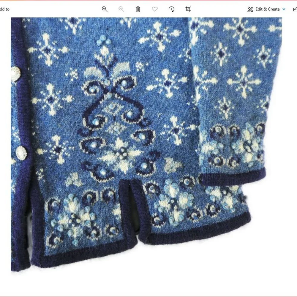 Icelandic Design Blue 100 Wool Cardigan Sweater Atlandia 2000 Y2K Snowflakes L
